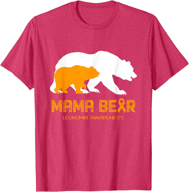 LEUKEMIA Awareness T-Shirt Mama Bear LEUKEMIA Awareness Shirt For Women Men T-Shirt - Red Heather
