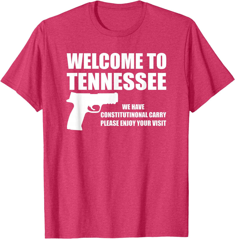 Welcome To Tennessee Bear Arms Gifts Welcome To Tennessee Pro Gun T-Shirt - Red Heather