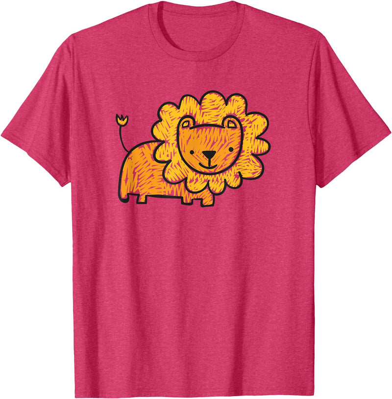 Animal Collection. Cute Lion Shirt Funny Kids Animal Drawing T-Shirt - Red Heather