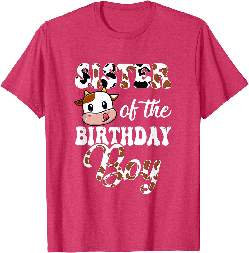 Love Family Matching Sister Of The Birthday Boy Cow Farm 1St Birthday Boy T-Shirt - Red Heather