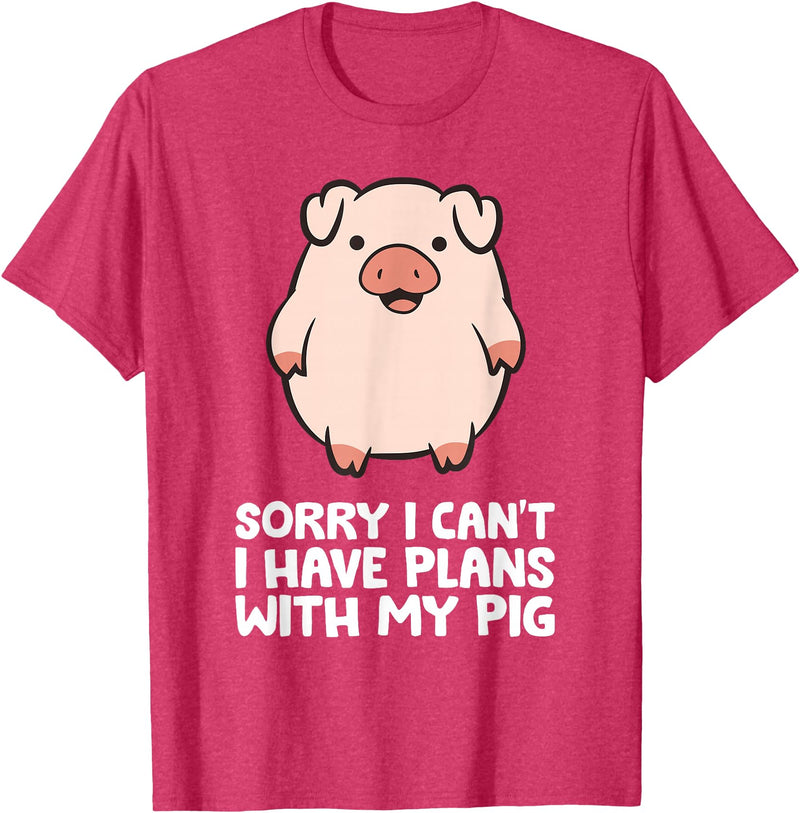 Pig Lover and Pig Farmer Gifts And Tees Pig Owner Pig Farmer Sorry I Can't I Have Plans With My Pig T-Shirt - Red Heather