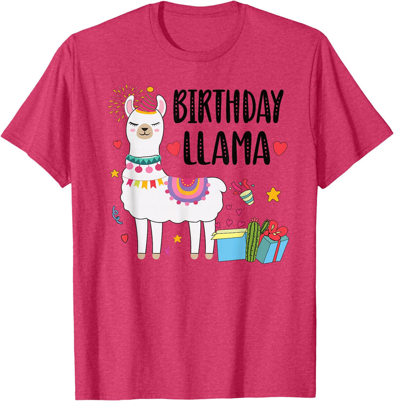 Matching Llama Birthday Party Supplies Birthday Llama Girl Birthday Party Llama Birthday Outfit T-Shirt - Red Heather