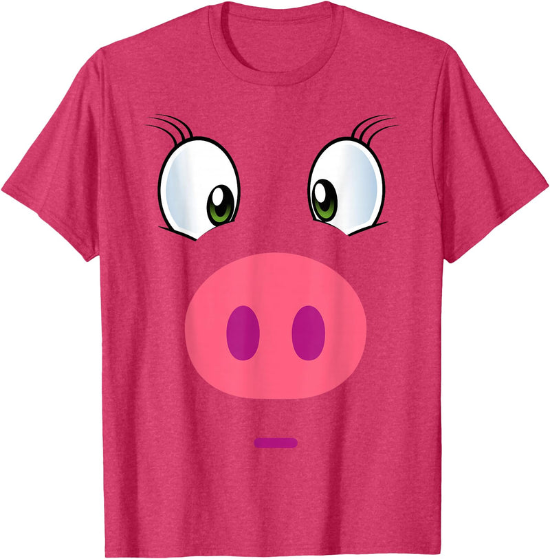 TC Halloween Pig Costumes Funny Pink Piggy Face Design Pig T-Shirt - Red Heather
