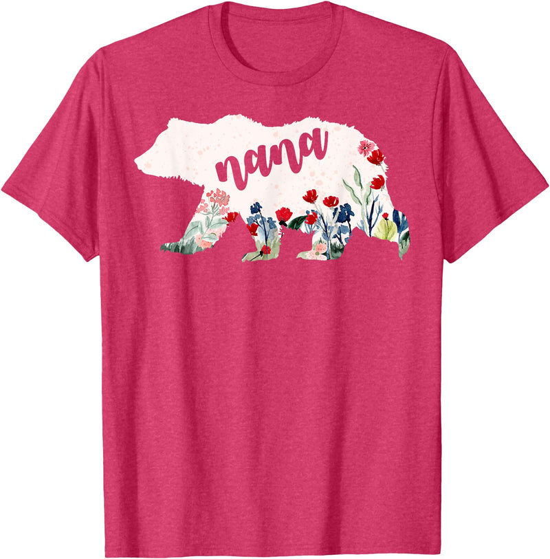 Nana Shirts By No1 Tees Nana Bear Shirt - Nana Bear Water Color Flower Grandma T-Shirt - Red Heather
