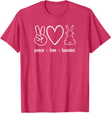 Peace Love Bunnies, Funny, Jokes, Sarcastic Sayings T-Shirt in Red Heather