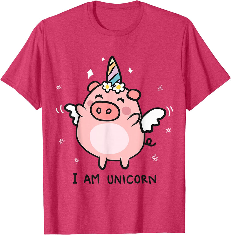 Pig Unicorn Gifts Funny I am a Unicorn Pigs Can Fly Unicorn Girls Womens Men T-Shirt - Red Heather