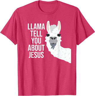 BDAZ Llama Tell You About Jesus Funny Christian Bible Gospel T-Shirt - Red Heather