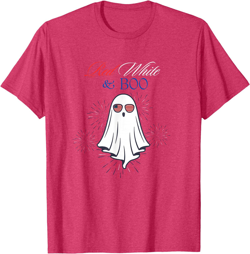 Red White Boo Red White And Boo Ghost 4th Of July Independence Day Top T-Shirt - Red Heather