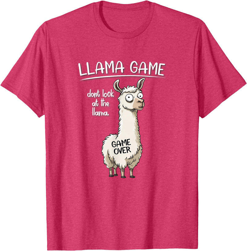 Cute Cartoon Llama Mama Gifts T Shirts & Hoodies Funny Mens Womens Kids Llama Game Don't Look At The Llama T-Shirt - Red Heather