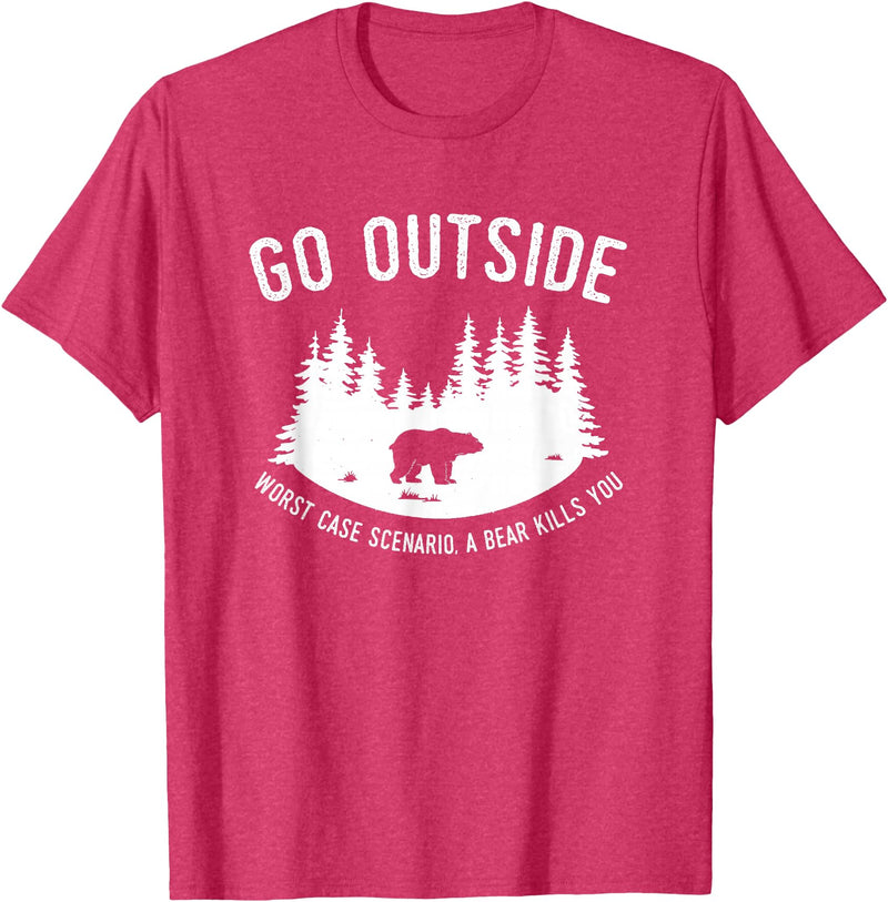 Explore Tees Go Outside Worst Case Scenario A Bear Kills You Explorer Tee T-Shirt - Red Heather