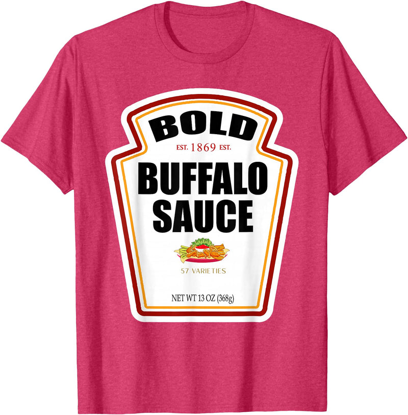 Funny Bottle Label Halloween 2024 Condiment Outfit Bold Buffalo Sauce Bottle Label Funny Halloween Costume T-Shirt - Red