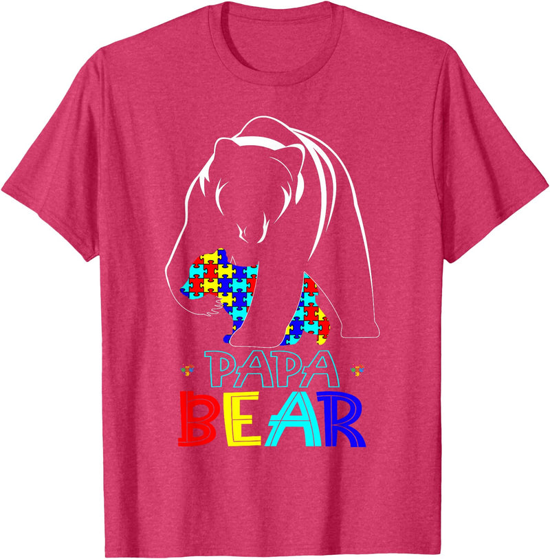 Papa Bear Autism Awareness Month Gifts Autism Dad Papa Bear Autism Awareness Gifts for Autism Dad Support T-Shirt - Red Heather