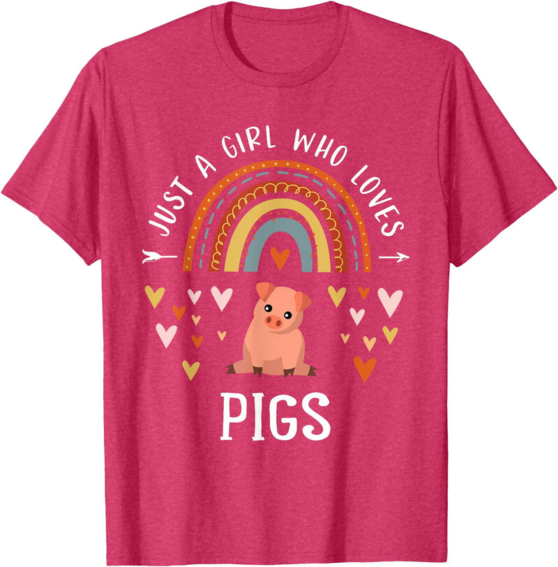 Cute Clothing With Pigs For Girls Just A Girl Who Loves Pigs Rainbow Gifts For Pig Lover Women T-Shirt - Red Heather