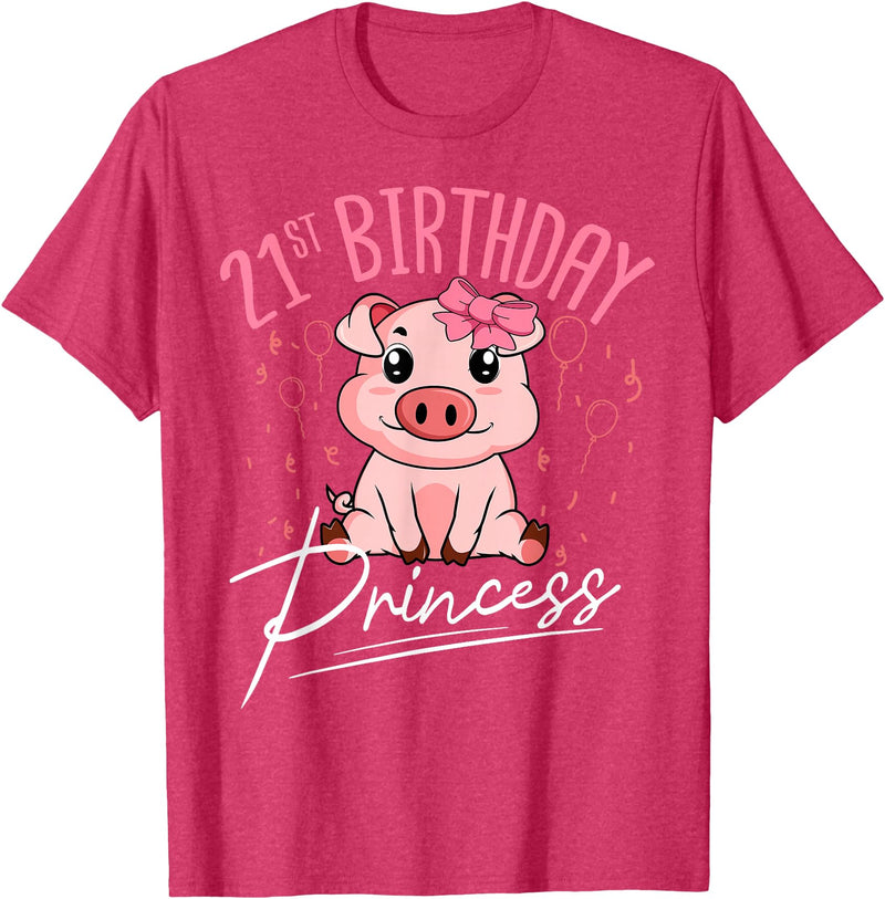 Pig Birthday 21 Cute Piggy Barn Party Apparel Pig 21st Birthday Princess Farm Party Hog Farmer Barnyard T-Shirt - Red Heather