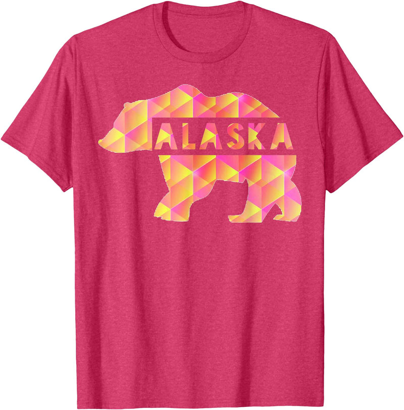 Proud Alaskan Bear Art Alaska State Pride Proud Alaskan Pink Grizzly Bear T-Shirt - Red Heather