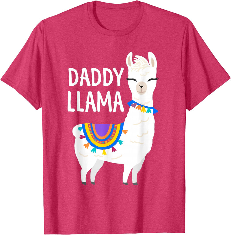 Birthday Llama Shirts Gift Daddy Llama Funny Father's Day Shirt Men, Dad, Dad Birthday T-Shirt - Red Heather