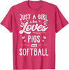 Pigs Memme Just A Girl Who Loves Pigs And Softball Gift Women T-Shirt - Red Heather