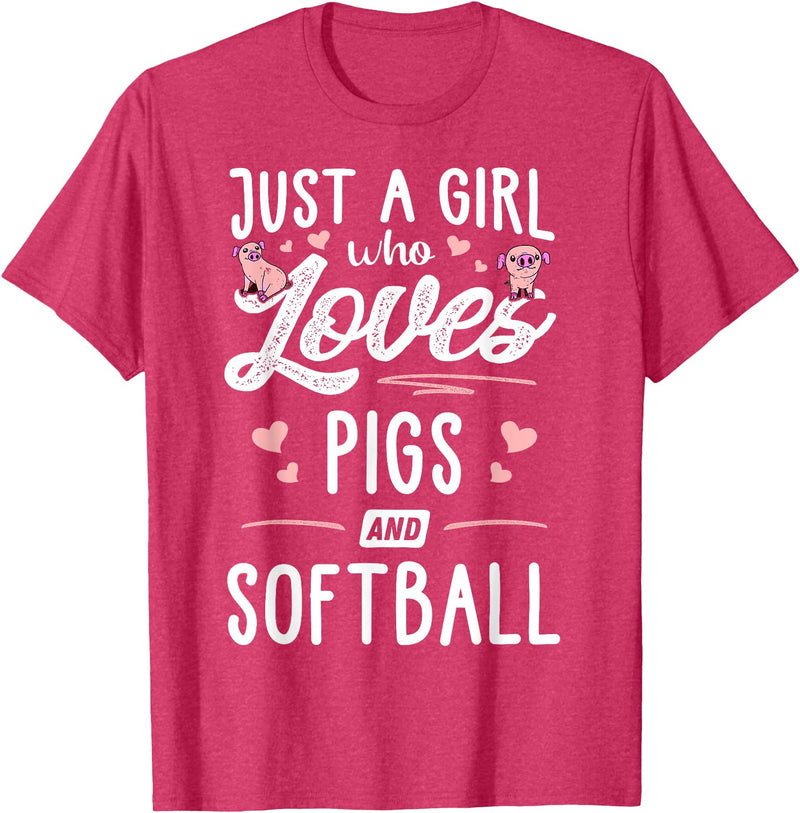 Pigs Memme Just A Girl Who Loves Pigs And Softball Gift Women T-Shirt - Red Heather