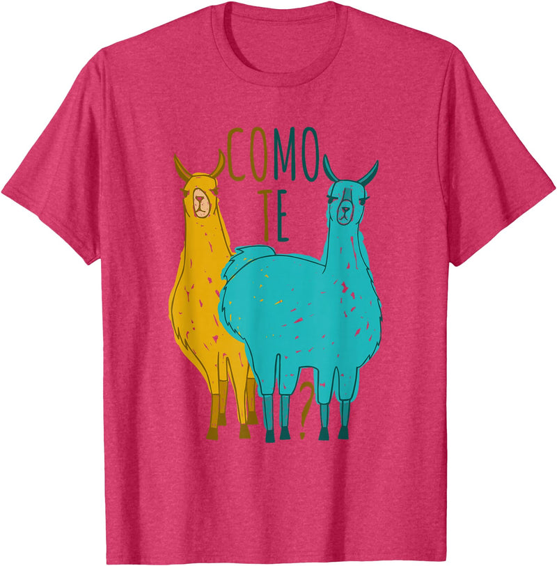 Funny Llama T-Shirt Como Te Llamas Funny Spanish Joke Llama Shirt Tee T-Shirt - Red Heather