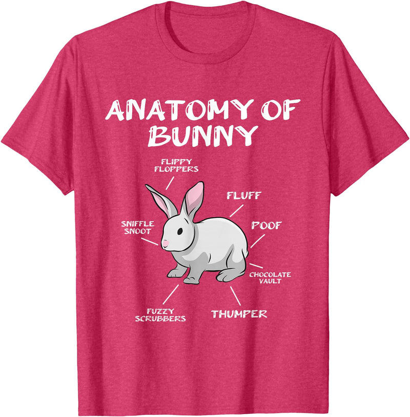 Funny Bunny Rabbit Anatomy Cute Rabbit Humor Joke T-Shirt in Red Heather