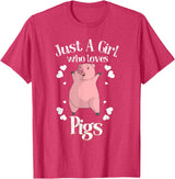 Cool Animal Farmers Year Of Pig Women Girl Designs Funny Just A Girl Who Loves Pigs Gift | Cute Mini Piggy Kids T-Shirt - Red Heather