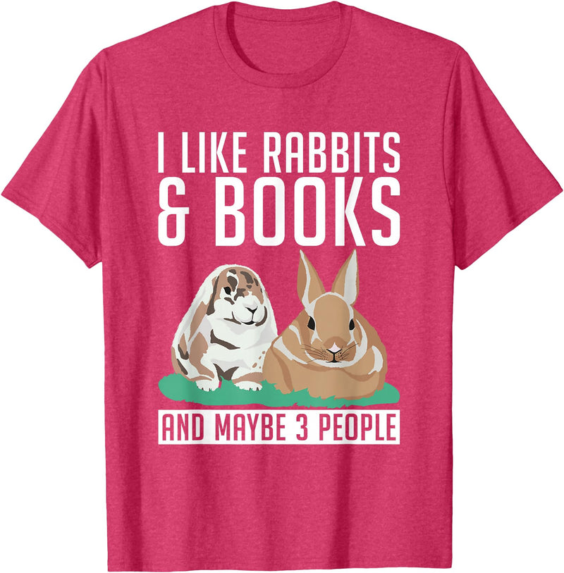 I Like Rabbits & Books and Maybe 3 People Cute Rabbit Lover T-Shirt in Red Heather