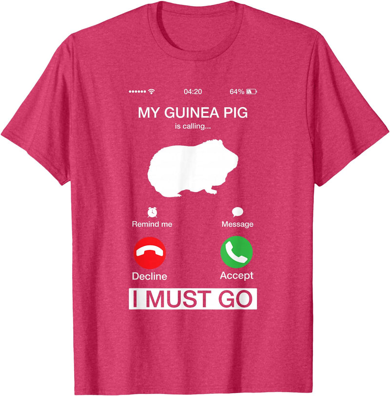 Pet Is Calling I Must Go Tees My Guinea Pig is Calling and I Must Go Phone Screen Pun Tee T-Shirt - Red Heather