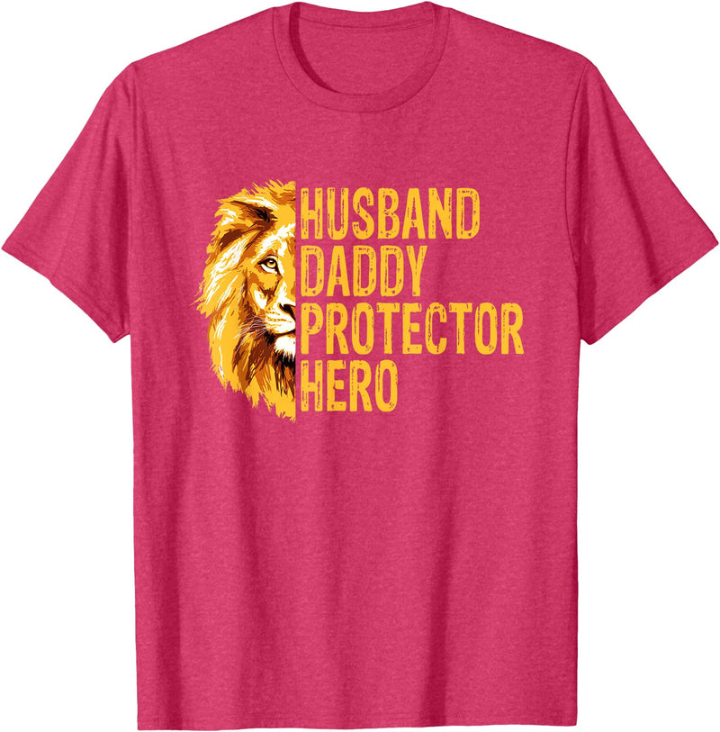 Dad Lion Fathers Day Funny Lions Lovers Outfits Lion Dad Funny Husband Daddy Protector Hero Fathers Day T-Shirt - Red Heather