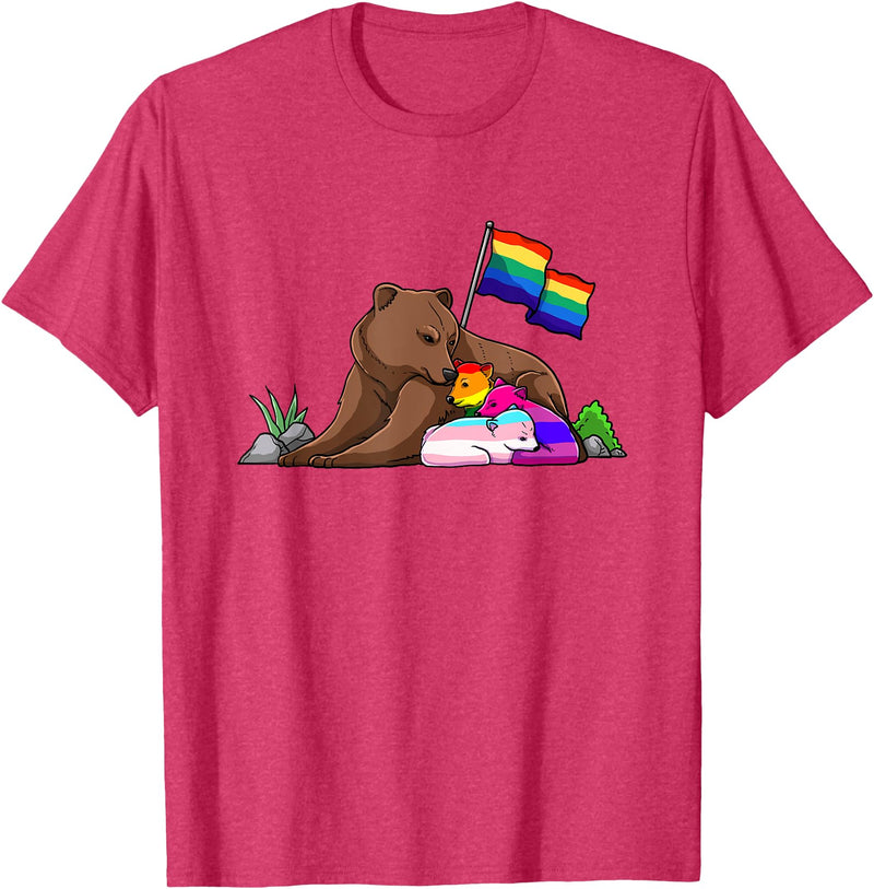 Free Hug LGBT Gay Transgender Pride Support Gift Bear Mom Free Hug LGBT Gay Transgender Pride Accepting Shirt T-Shirt - Red Heather