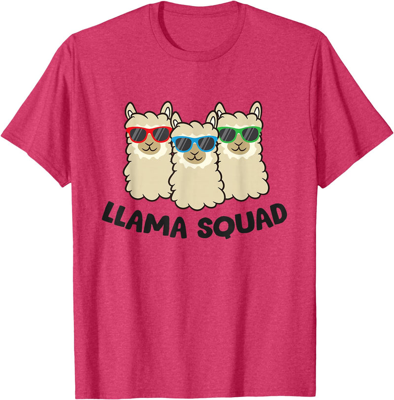 Llama Gifts For Llama Lovers Llama Squad Team Llama Matching Sunglasses LLamas T-Shirt - Red Heather
