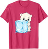 Cute Polar Bear Ice Cube Arctic Kawaii Adorable Baby Polar Bear Hugging Big Ice Cube T-Shirt - Red Heather