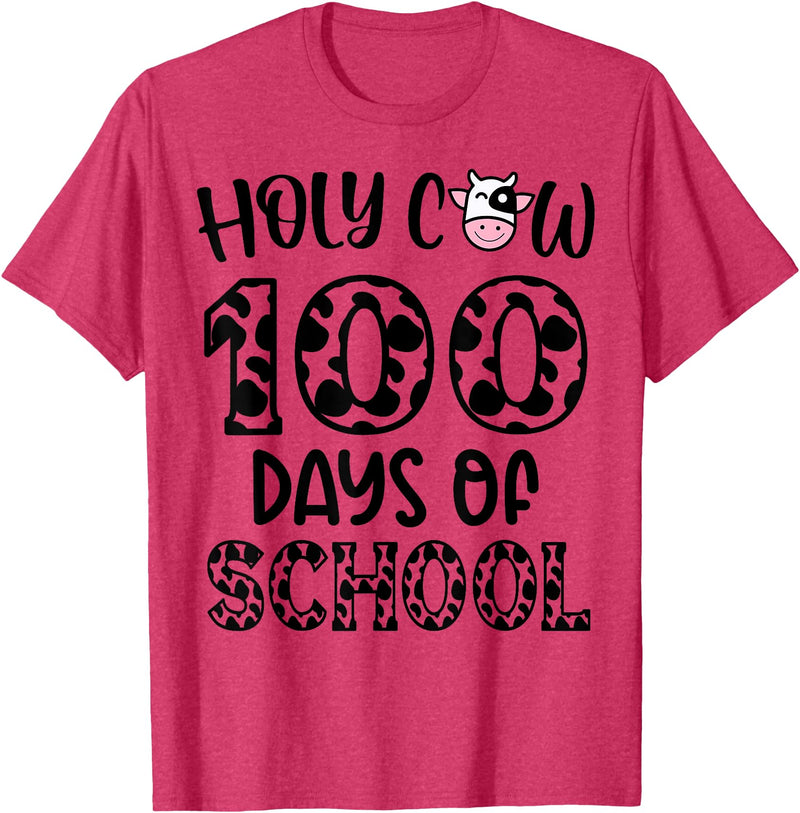 Holy Cow 100 Days Of School teachers Students Kids T-Shirt - Red Heather