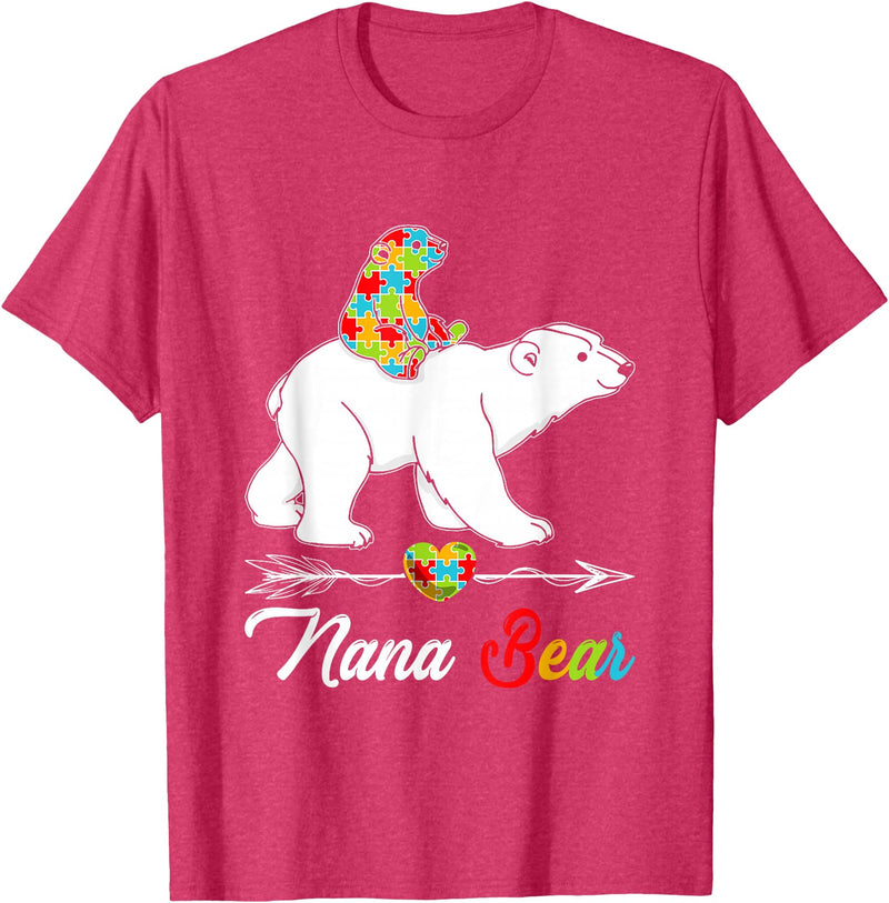 Cute Nana Bear Autism Awareness Graphic Cute Nana Bear Autism Awareness Autistic Family Lover T-Shirt - Red Heather