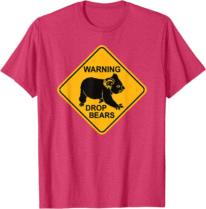 Australia Retro Koala Co. Koala Bear Warning Sign - Drop Bears Funny Koalas Australia T-Shirt - Red Heather