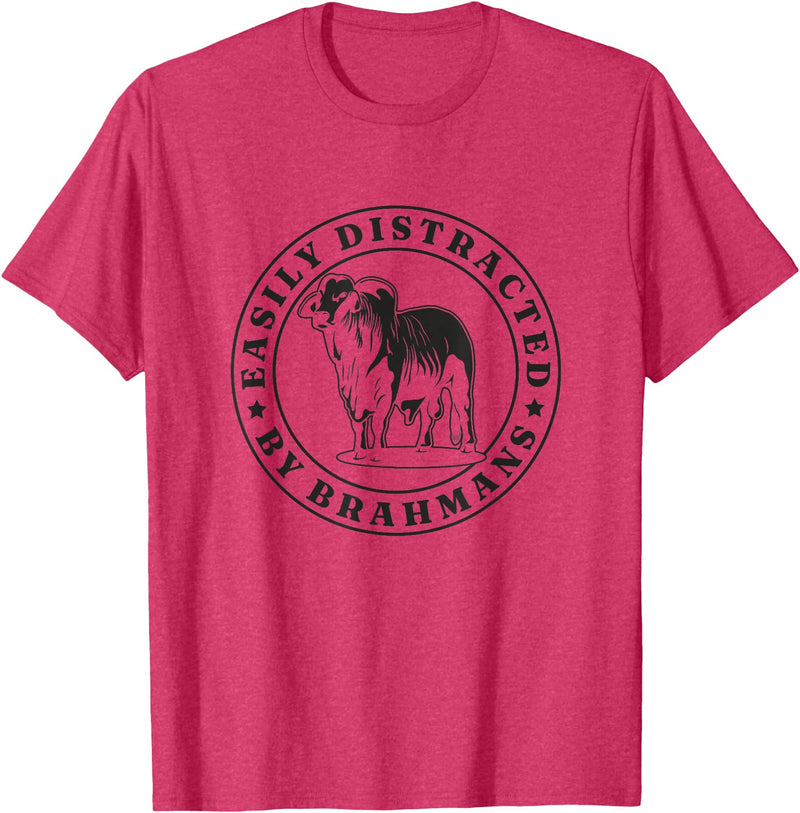 Funny Cow Gifts For Cow Lovers Distracted By Brahmans American Brahman Cow Livestock Cattle T-Shirt - Red Heather