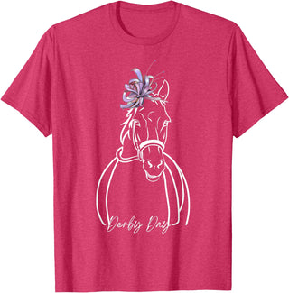Funny Horse Racing Lover Derby Day Gift Women Derby Day Funny Horse Racing Floral Horse Equestrian T-Shirt - Red Heather