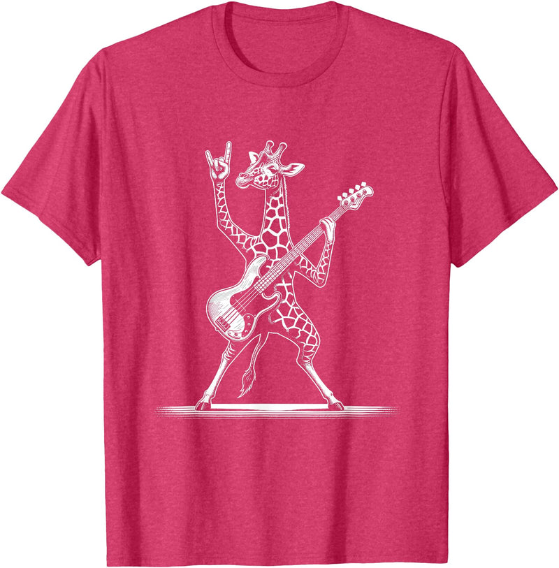 Funny Guitar Giraffe Lovers Costume for Guitarist Rock n Roll Giraffe Playing Guitar Funny Mens Womens Giraffe T-Shirt - Red Heather