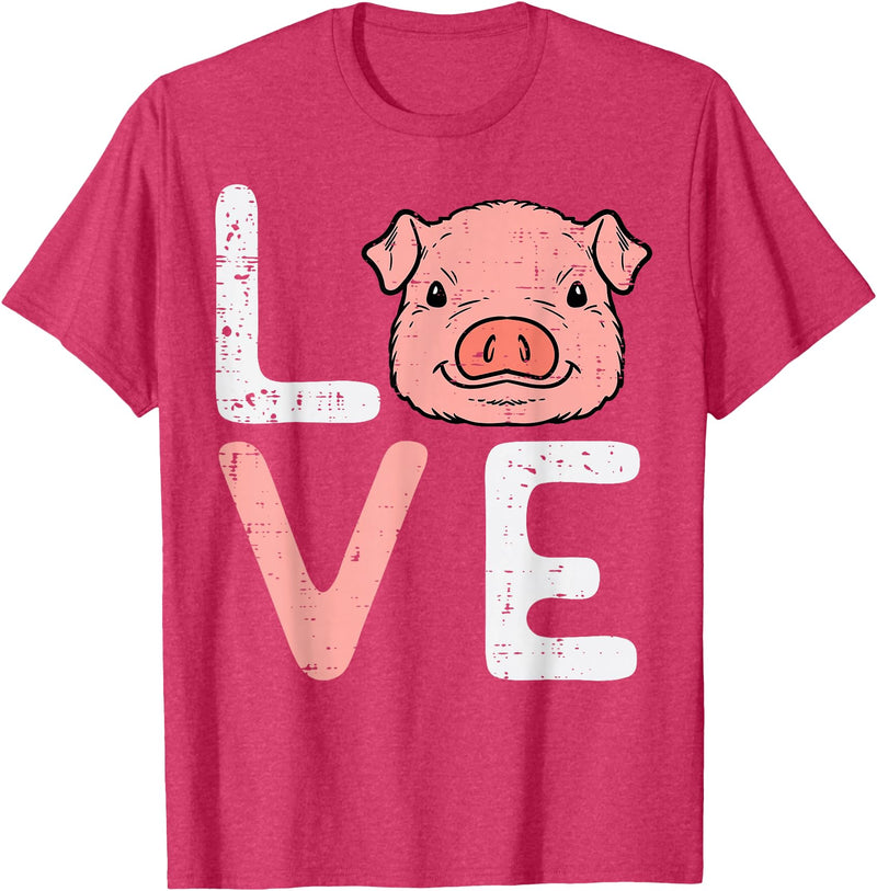 Pig Lover Shirts For Men Women Kids Love Pig Cute Hog Farmer Swine Farm Animal Women Kids Men T-Shirt - Red Heather