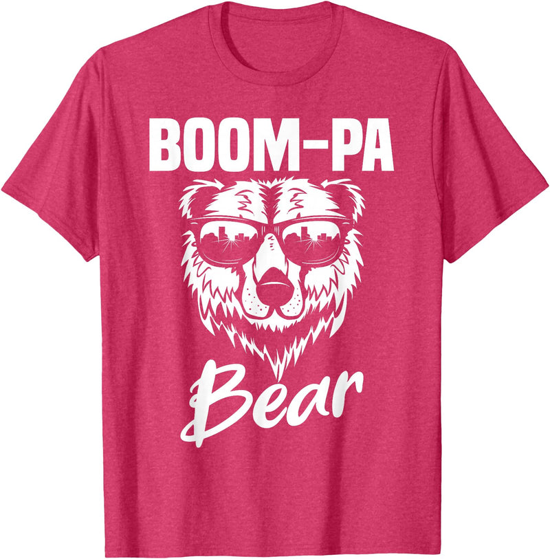 Boom-Pa Bear Funny Gifts Apparel Boom-Pa Bear Wearing Cool Sunglasses Fathers Day Gift T-Shirt - Red Heather