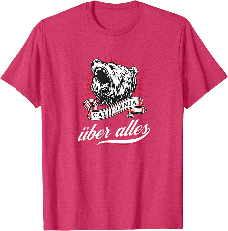Not Quite Right California Über Alles with Roaring Grizzly Bear T-Shirt - Red Heather