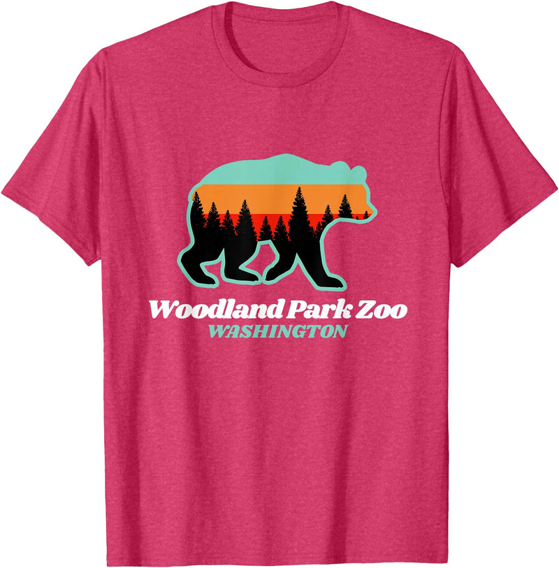 Retro Vintage WA Summer Camping & Hiking Souvenir Woodland Park Zoo Washington Tourist T-Shirt - Red Heather