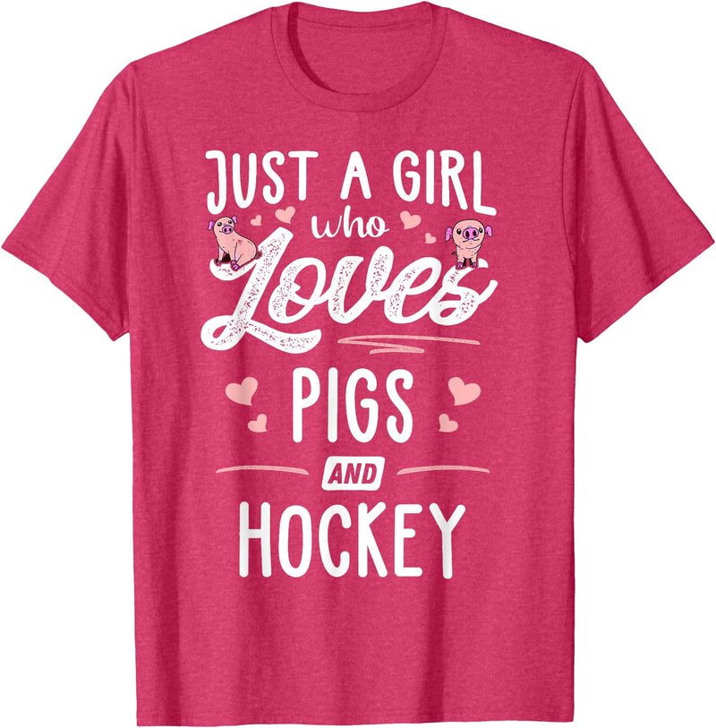 Pigs Memme Just A Girl Who Loves Pigs And Hockey Gift Women T-Shirt - Red Heather