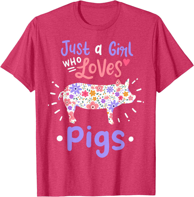 Pig Just A Girl Who Loves Pigs Gift for Pig Lovers T-Shirt - Red Heather