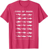 I Love Sharks Design T-Shirts 360 21 Types of Shark | Marine Biology Gift T-Shirt - Red Heather