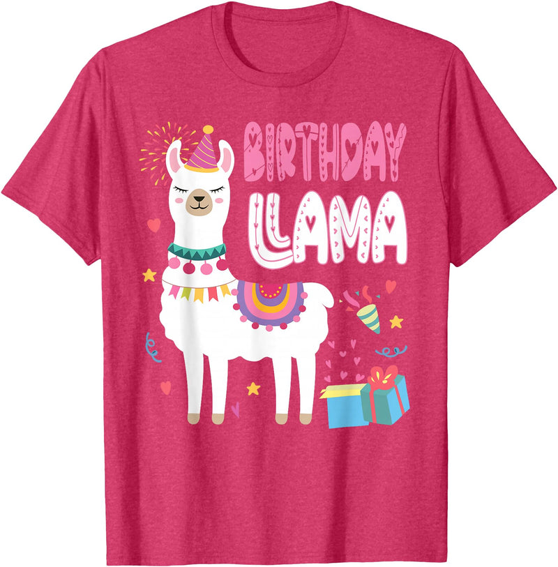 Family Matching Llama Birthday Party Supplies Birthday Llama Girl Birthday Party Llama Birthday Theme T-Shirt - Red Heather