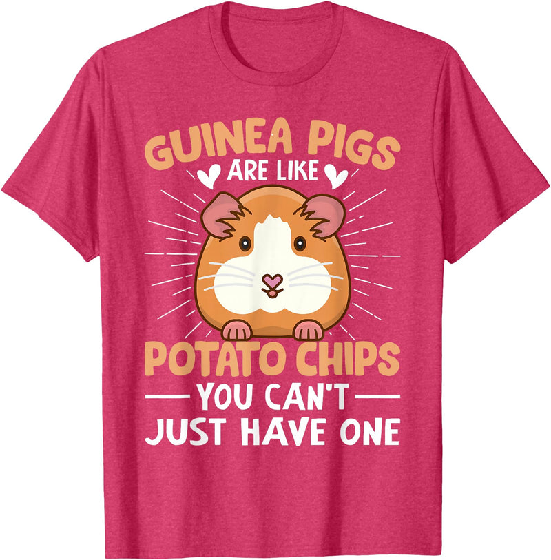 Funny Guinea Pig Gifts For Women Men Kids by DMTRY Guinea Pigs Are Like Potato Chips You Can't Just Have One T-Shirt - Red Heather