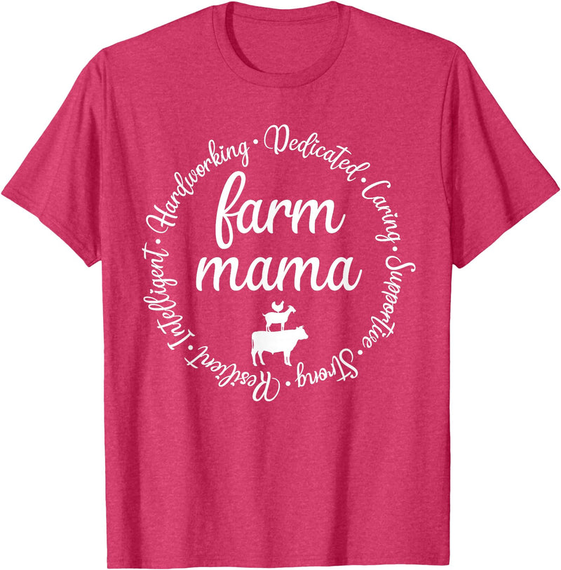Farm Mama Hardworking Dedicated Goat Chicken Pig Cow Sheep T-Shirt - Red Heather