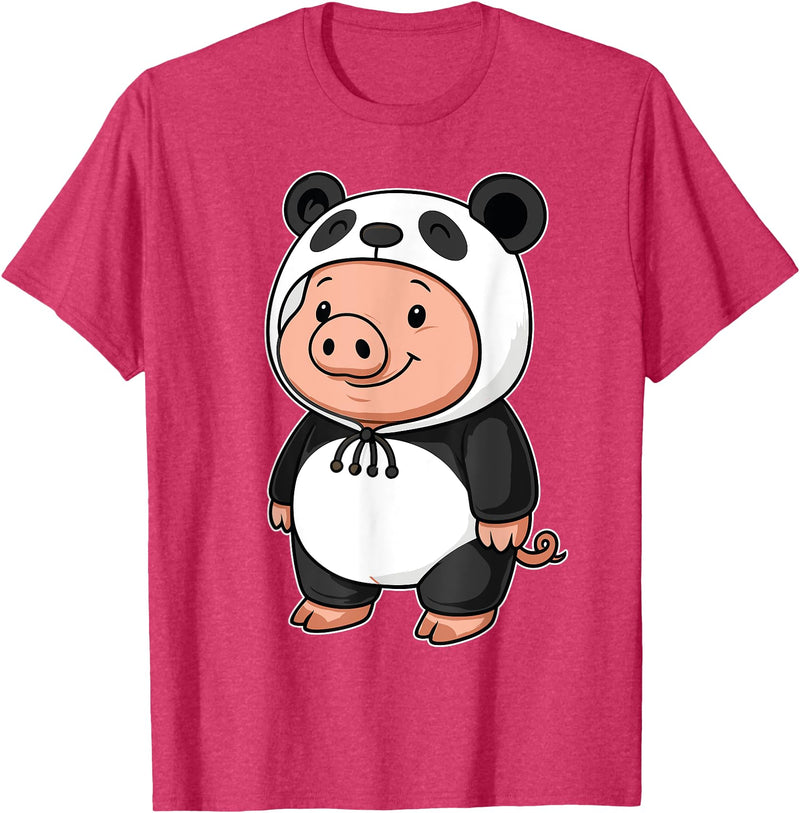 Pig In Panda Costume Kawaii Design Kawaii Pig In Panda Costume for Girls kids Pig Lover T-Shirt - Red Heather