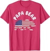 Papa Bear - Father's Day Birthday Papa Bear - Father's Day American Flag 4TH of July T-Shirt - Red Heather