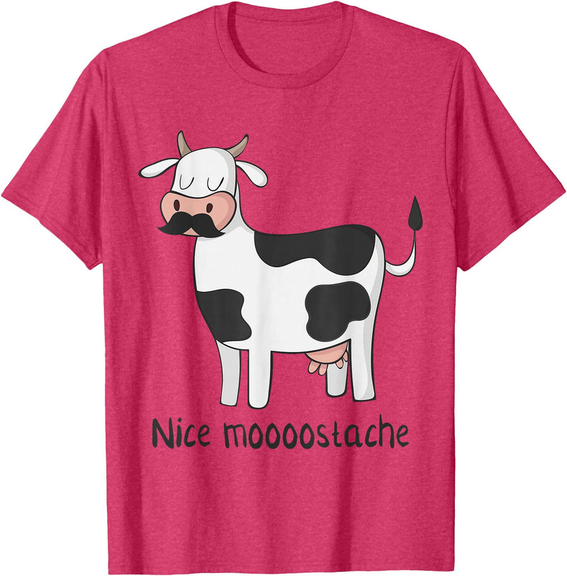 Funny Awesome Cow T-Shirts Nice Moostache - Funny Cow With Mustache T Shirt T-Shirt - Red Heather